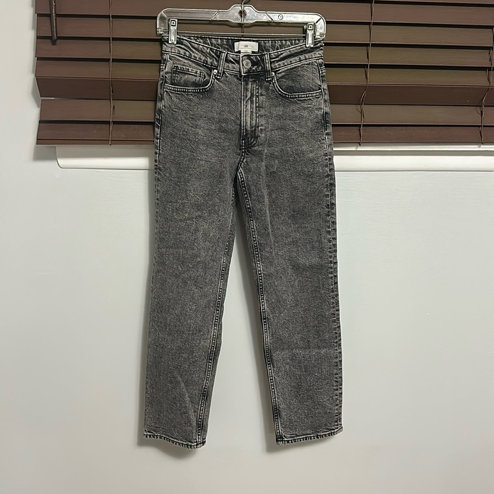 H&M grey straight leg jeans, size 2